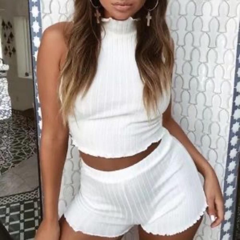 SOLD Tiger mist white shorts set